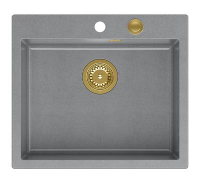 Quadri Sheffield Chiuvetă de Granit Gri Montare pe Blat sau Nivel cu Blatul 57x50 cm cu Baterie și Dop Auriu - 1208967582