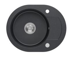 Quadri Londra Antracit Chiuvetă Rotundă din Granit cu Zonă de Scurgere 585x460mm Reversibilă - 1208967585
