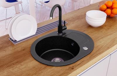 Quadri Londra Antracit Chiuvetă Rotundă din Granit cu Zonă de Scurgere 585x460mm Reversibilă - 1208967585
