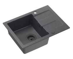 Quadri Sutton Antracit Chiuvetă de Granit de Suprafață 60x45cm cu Zonă de Scurgere, Reversibilă cu Dop Negru - 1208967586