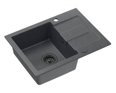 Quadri Sutton Antracit Chiuvetă de Granit de Suprafață 60x45cm cu Zonă de Scurgere, Reversibilă cu Dop Negru - 1208967586