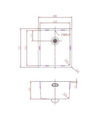 Pure.Sink Prestige chiuvetă 34x40 cm PVD Aur 10mm rază montaj sub-blat, montaj la nivel și montaj deasupra PPG3440-60