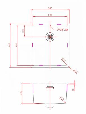 Pure.Sink Prestige chiuvetă PVD Gun Metal 34x40 cm rază de 10 mm montare sub blat, la același nivel cu blatul și deasupra blatului PPG3440-61