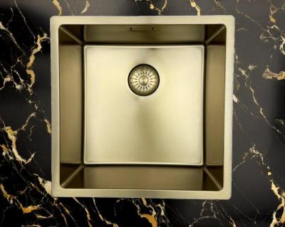 Chiuvetă Pure.Sink Prestige 40x40 cm PVD Aur rază de 10 mm montaj sub-blat, la nivel și deasupra blatului PPG4040-60.