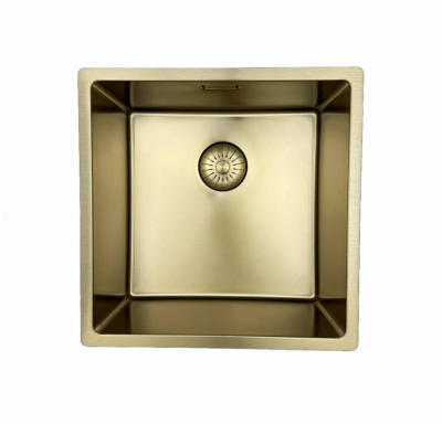 Chiuvetă Pure.Sink Prestige 40x40 cm PVD Aur rază de 10 mm montaj sub-blat, la nivel și deasupra blatului PPG4040-60.