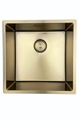 Chiuvetă Pure.Sink Prestige 40x40 cm PVD Aur rază de 10 mm montaj sub-blat, la nivel și deasupra blatului PPG4040-60.