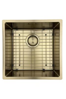 Chiuvetă Pure.Sink Prestige 40x40 cm PVD Aur rază de 10 mm montaj sub-blat, la nivel și deasupra blatului PPG4040-60.