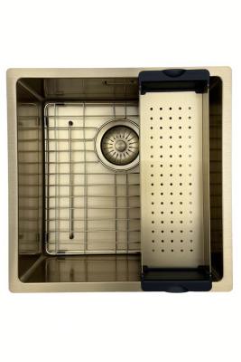 Chiuvetă Pure.Sink Prestige 40x40 cm PVD Aur rază de 10 mm montaj sub-blat, la nivel și deasupra blatului PPG4040-60.