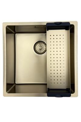 Chiuvetă Pure.Sink Prestige 40x40 cm PVD Aur rază de 10 mm montaj sub-blat, la nivel și deasupra blatului PPG4040-60.