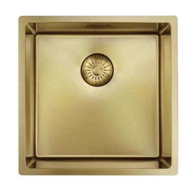 Chiuvetă Pure.Sink Prestige 40x40 cm PVD Aur rază de 10 mm montaj sub-blat, la nivel și deasupra blatului PPG4040-60.