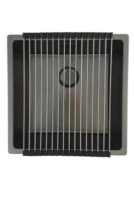 Chiuvetă Pure.Sink Prestige 40x40 cm PVD Gun Metal cu rază de 10 mm, montaj sub blat, la același nivel cu blatul și deasupra blatului PPG4040-61.