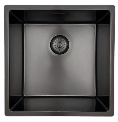 Chiuvetă Pure.Sink Prestige 40x40 cm PVD Gun Metal cu rază de 10 mm, montaj sub blat, la același nivel cu blatul și deasupra blatului PPG4040-61.