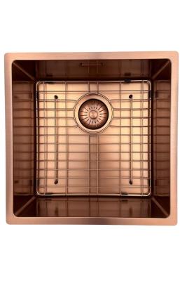Chiuvetă Pure.Sink Prestige 40x40 cm PVD Cupru rază de 10 mm montare sub blat, la nivelul blatului și deasupra blatului PPG4040-62.