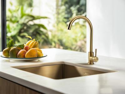 Pure.Sink Prestige chiuvetă 50x40 cm PVD Aur rază de 10 mm montare sub blat, la nivel și deasupra blatului PPG5040-60.