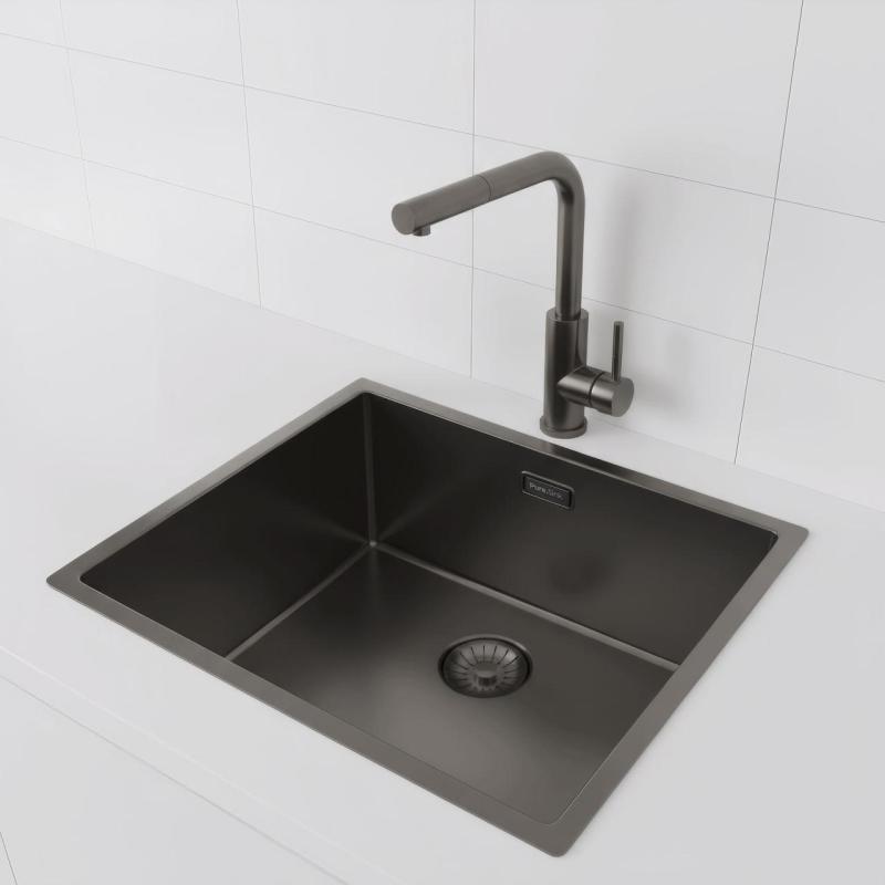 Pure.Sink Prestige chiuvetă 50x40 cm PVD Gun Metal rază de 10 mm montaj sub blat, la nivel și pe blat PPG5040-61