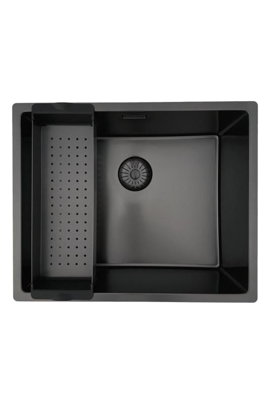 Pure.Sink Prestige chiuvetă 50x40 cm PVD Gun Metal rază de 10 mm montaj sub blat, la nivel și pe blat PPG5040-61