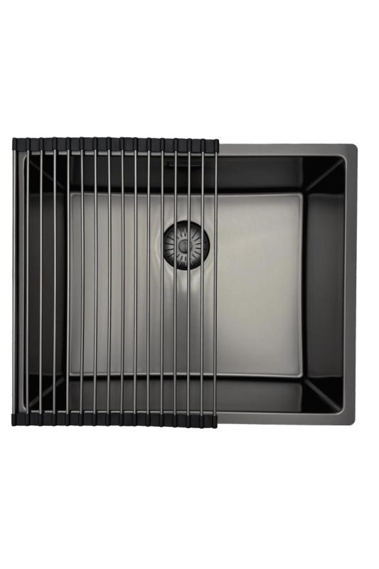 Pure.Sink Prestige chiuvetă 50x40 cm PVD Gun Metal rază de 10 mm montaj sub blat, la nivel și pe blat PPG5040-61