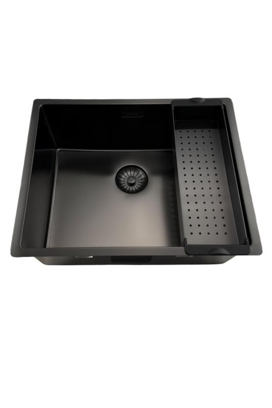 Pure.Sink Prestige chiuvetă 50x40 cm PVD Gun Metal rază de 10 mm montaj sub blat, la nivel și pe blat PPG5040-61