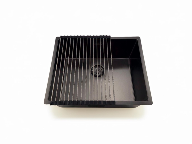 Pure.Sink Prestige chiuvetă 50x40 cm PVD Gun Metal rază de 10 mm montaj sub blat, la nivel și pe blat PPG5040-61