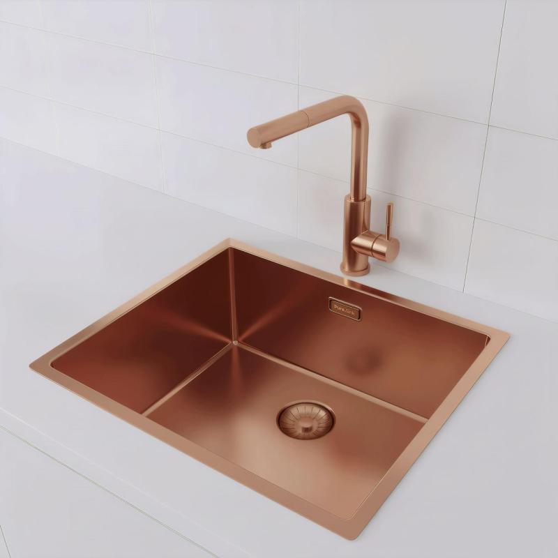 Pure.Sink Prestige chiuvetă 50x40 cm PVD Cupru 10mm rază montare sub-blat, la nivel și deasupra blatului PPG5040-62.