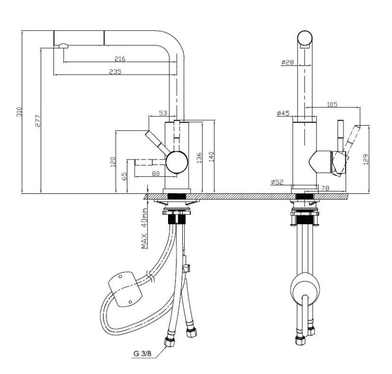 Pure.Sink Elite Steel Spark-S robinet de bucătărie din oțel inoxidabil cu duză extensibilă PS8041-02