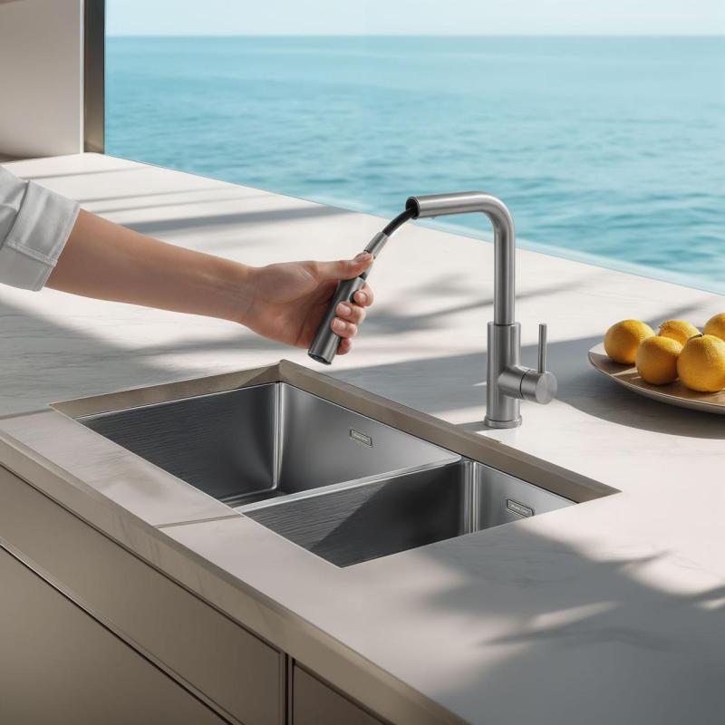 Pure.Sink Elite Steel Spark-S robinet de bucătărie din oțel inoxidabil cu duză extensibilă PS8041-02