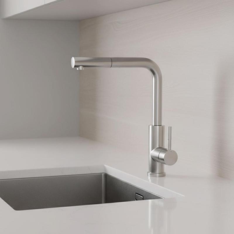Pure.Sink Elite Steel Spark-S robinet de bucătărie din oțel inoxidabil cu duză extensibilă PS8041-02