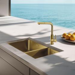 Pure.Sink Elite Steel Spark-S baterie de bucătărie PVD Aur Periat cu duză extensibilă PS8041-60