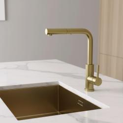 Pure.Sink Elite Steel Spark-S baterie de bucătărie PVD Aur Periat cu duză extensibilă PS8041-60