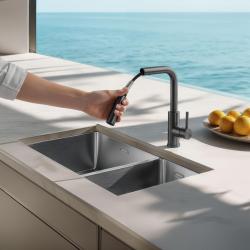Pure.Sink Elite Steel Spark-S baterie de bucătărie PVD Gun Metal cu duză extensibilă PS8041-61