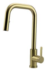 Baterie de bucătărie Pure.Sink Elite Steel Crystal-S PVD aur periat cu duș extractibil PS8050-60