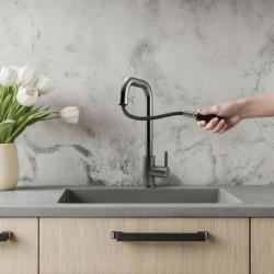 Robinet de bucătărie Pure.Sink Elite Steel Crystal-S PVD Gun metal, cu duză extensibilă PS8050-61