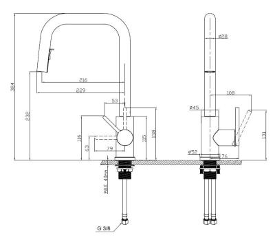 Robinet de bucătărie Pure.Sink Elite Steel Crystal-S PVD Gun metal, cu duză extensibilă PS8050-61