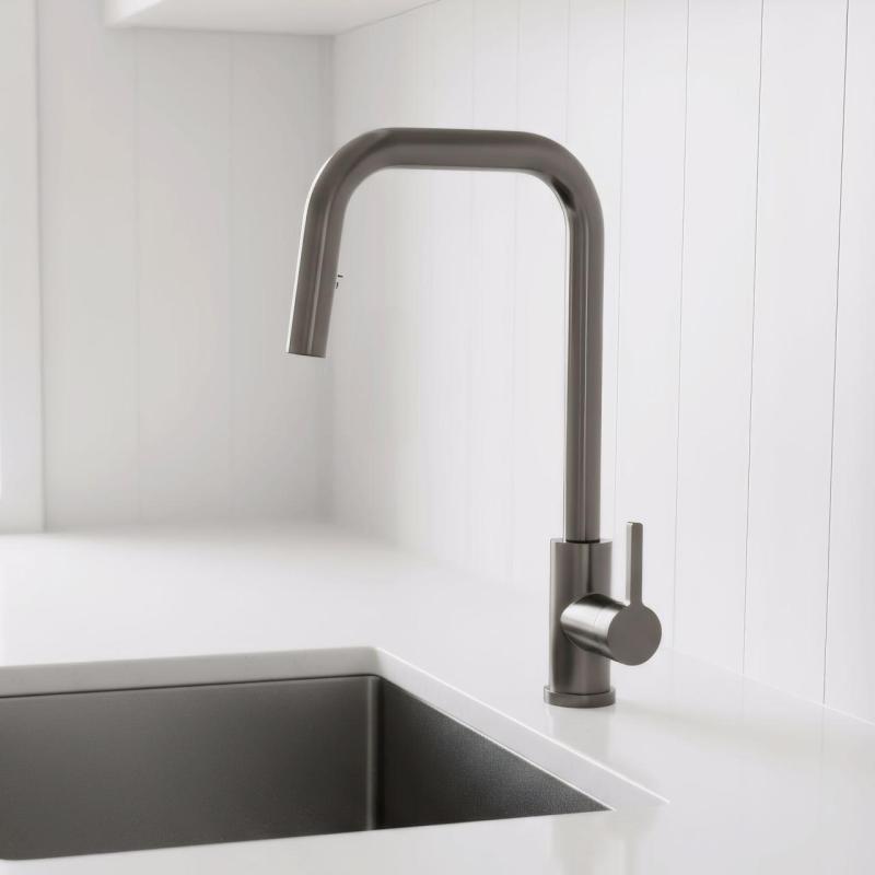 Robinet de bucătărie Pure.Sink Elite Steel Crystal-S PVD Gun metal, cu duză extensibilă PS8050-61