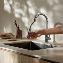 Pure.Sink Elite Steel Stream-S robinet de bucătărie din oțel inoxidabil cu gura de scurgere extensibilă PS8045-02