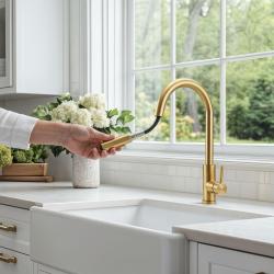 Robinet de bucătărie Pure.Sink Elite Steel Stream-S PVD, aur periat, cu duză extensibilă PS8045-60