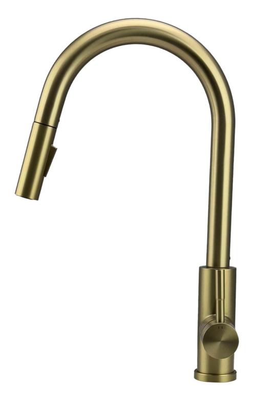 Robinet de bucătărie Pure.Sink Elite Steel Stream-S PVD, aur periat, cu duză extensibilă PS8045-60