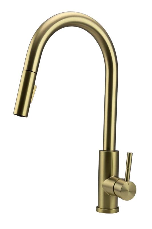 Robinet de bucătărie Pure.Sink Elite Steel Stream-S PVD, aur periat, cu duză extensibilă PS8045-60