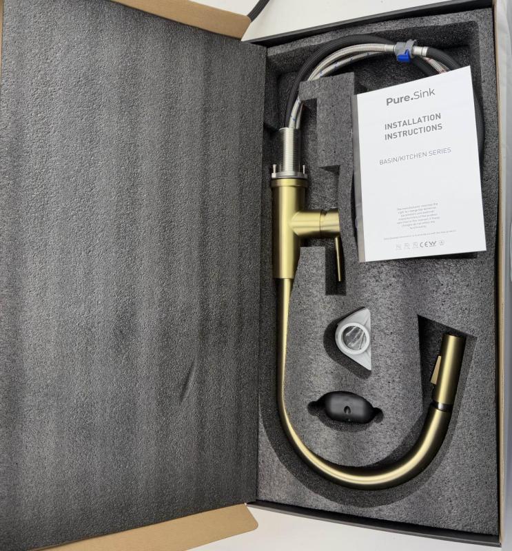 Robinet de bucătărie Pure.Sink Elite Steel Stream-S PVD, aur periat, cu duză extensibilă PS8045-60