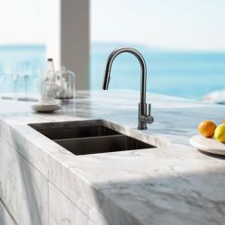 Robinet de bucătărie Pure.Sink Elite Steel Stream-S din oțel PVD Gun metal cu gura de scurgere retractabilă PS8045-61