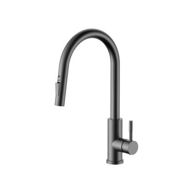 Robinet de bucătărie Pure.Sink Elite Steel Stream-S din oțel PVD Gun metal cu gura de scurgere retractabilă PS8045-61
