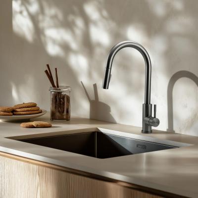 Robinet de bucătărie Pure.Sink Elite Steel Stream-S din oțel PVD Gun metal cu gura de scurgere retractabilă PS8045-61