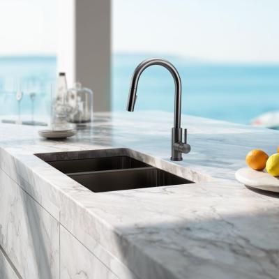 Robinet de bucătărie Pure.Sink Elite Steel Stream-S din oțel PVD Gun metal cu gura de scurgere retractabilă PS8045-61
