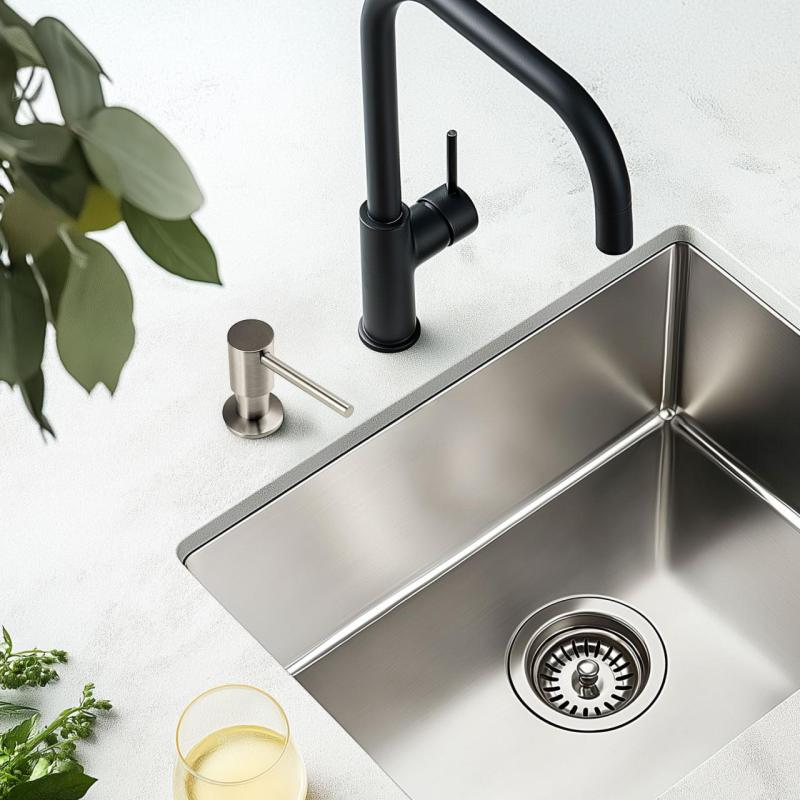 Pure.Sink Elite Steel Shine dispenser pentru săpun încorporabil din oțel inoxidabil, reîncărcabil de sus PS9010-02.