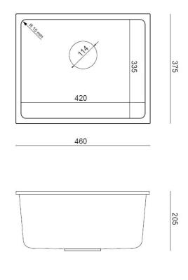 Quadri Elston Antracit Chiuvetă de Granit pentru Montare Inferioară 420x335mm cu Dop din Inox 1208967660