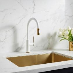 Quadri Retford Kitchen Mixer Tap White with Copper Finish and Detachable Spout with Spray Function 1208967675