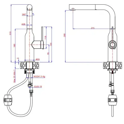 Quadri Stamford Baterie de Bucătărie Albă cu Finisaj Auriu PVD și Duș Extractabil 1208967686