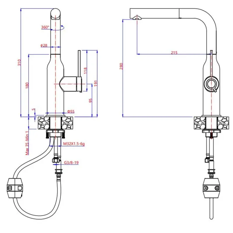 Quadri Stamford Baterie de Bucătărie Albă cu Finisaj Auriu PVD și Duș Extractabil 1208967686