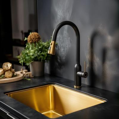 Quadri Stamford Robinet de Bucătărie Negru cu Finisaj Auriu PVD cu Gura de Scurgere Detasabilă și Mod de Pulverizare 1208967693