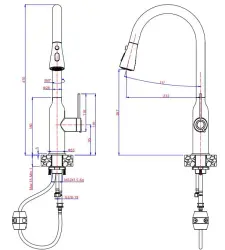 Quadri Stamford Baterie de Bucătărie Neagră cu Finisaj din Cupru PVD cu Duș Extractabil și Funcție de Pulverizare 1208967695